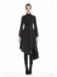 High Collar Oblique Placket Metal Button Flare Sleeve Lace-Up Cuff Irregular Hem Black Gothic Dress