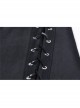 High Collar Oblique Placket Metal Button Flare Sleeve Lace-Up Cuff Irregular Hem Black Gothic Dress