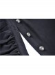 High Collar Oblique Placket Metal Button Flare Sleeve Lace-Up Cuff Irregular Hem Black Gothic Dress