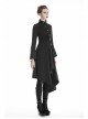High Collar Oblique Placket Metal Button Flare Sleeve Lace-Up Cuff Irregular Hem Black Gothic Dress