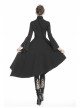 High Collar Oblique Placket Metal Button Flare Sleeve Lace-Up Cuff Irregular Hem Black Gothic Dress