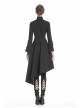 High Collar Oblique Placket Metal Button Flare Sleeve Lace-Up Cuff Irregular Hem Black Gothic Dress