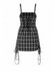Steam Punk Female Black White Lattice High Waist Black Strap Dress