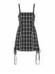 Steam Punk Female Black White Lattice High Waist Black Strap Dress