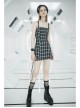 Steam Punk Female Black White Lattice High Waist Black Strap Dress