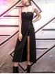 Steam Punk Female Black Hollow Metal Buckle Strap Long Dress