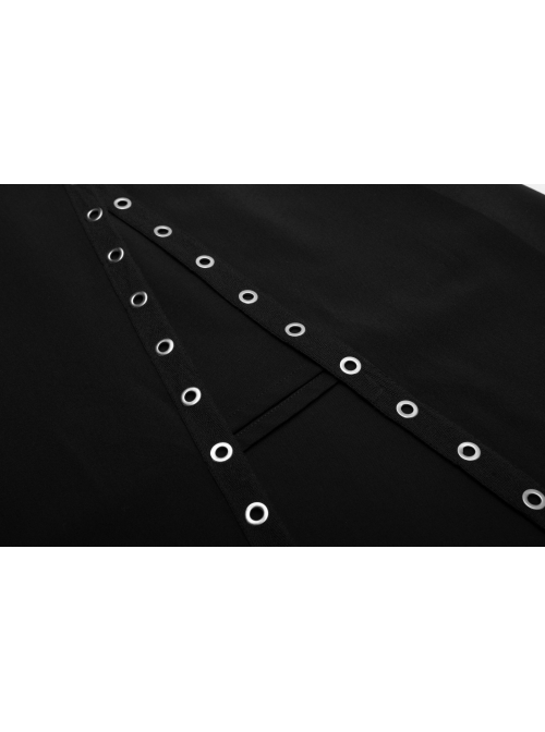 Steam Punk Female Black Hollow Metal Buckle Strap Long Dress