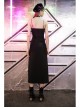 Steam Punk Female Black Hollow Metal Buckle Strap Long Dress