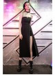 Steam Punk Female Black Hollow Metal Buckle Strap Long Dress