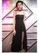 Steam Punk Female Black Hollow Metal Buckle Strap Long Dress