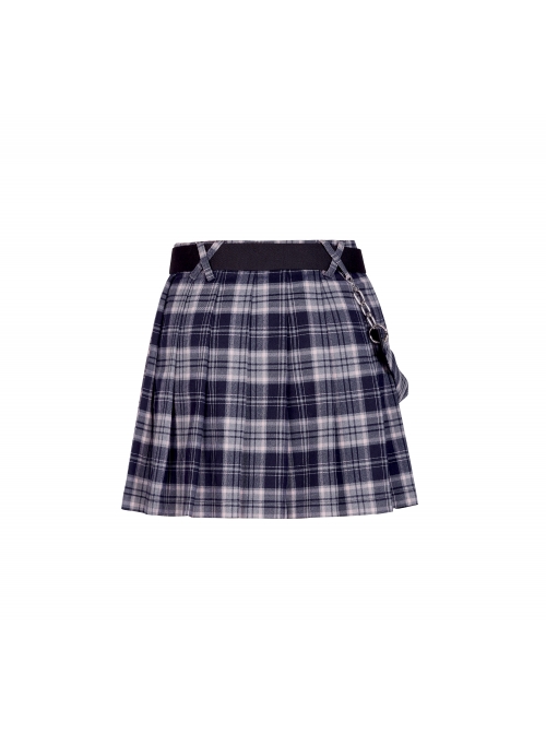 Steam Punk Female Casual Black Purple Lattice Strap Pleated Skirt