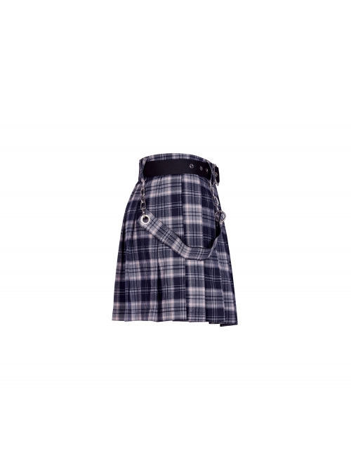 Steam Punk Female Casual Black Purple Lattice Strap Pleated Skirt
