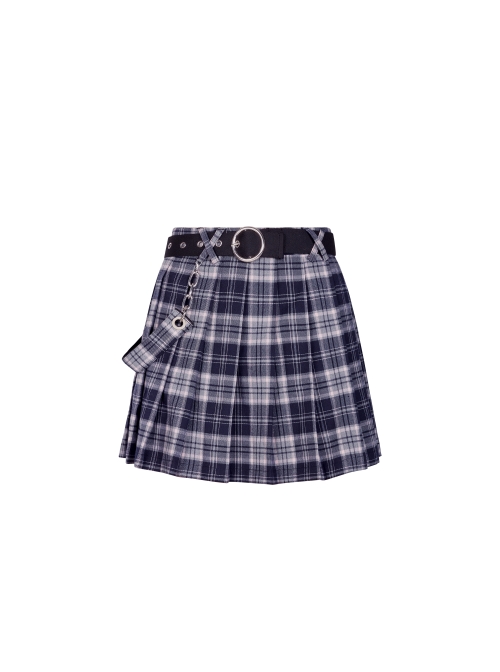 Steam Punk Female Casual Black Purple Lattice Strap Pleated Skirt