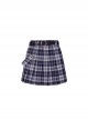 Steam Punk Female Casual Black Purple Lattice Strap Pleated Skirt