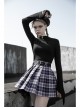 Steam Punk Female Casual Black Purple Lattice Strap Pleated Skirt