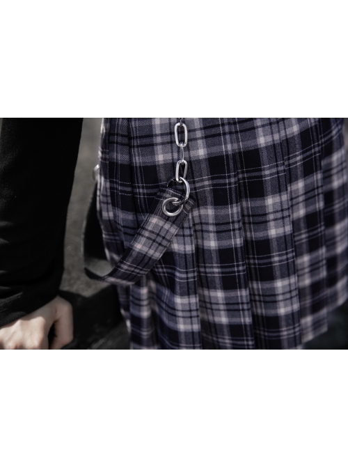 Steam Punk Female Casual Black Purple Lattice Strap Pleated Skirt
