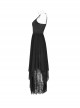 Steam Punk Female Black Strap Lace Mesh Stitching Long Dress