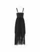 Steam Punk Female Black Strap Lace Mesh Stitching Long Dress