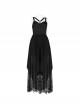 Steam Punk Female Black Strap Lace Mesh Stitching Long Dress