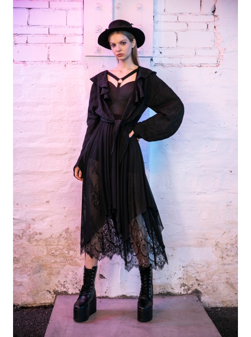 black lace steampunk dress Black Lace Wedding / Gothic / Victorian / Steampunk Dress Gown, Sample, Size 10, READY TO SHIP