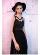 Steam Punk Female Black Strap Lace Mesh Stitching Long Dress