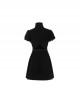 Steam Punk Female Black V-neck High Waist Belted Pleated Dress