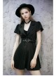 Steam Punk Female Black V-neck High Waist Belted Pleated Dress