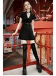 Steam Punk Female Black V-neck High Waist Belted Pleated Dress