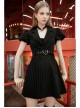 Steam Punk Female Black V-neck High Waist Belted Pleated Dress