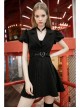 Steam Punk Female Black V-neck High Waist Belted Pleated Dress