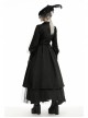Lapel Metal Buckle Belt Lantern Sleeve Frill Hem Black Gothic Long Coat