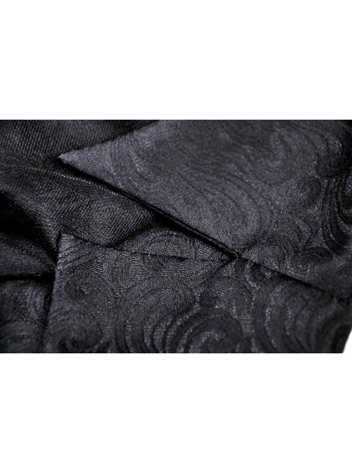 Lapel Metal Buckle Belt Lantern Sleeve Frill Hem Black Gothic Long Coat
