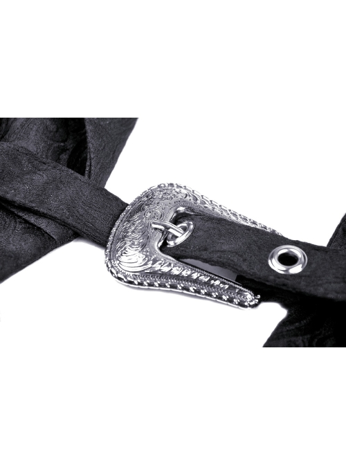 Lapel Metal Buckle Belt Lantern Sleeve Frill Hem Black Gothic Long Coat