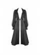 Lapel Metal Buckle Belt Lantern Sleeve Frill Hem Black Gothic Long Coat