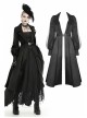 Lapel Metal Buckle Belt Lantern Sleeve Frill Hem Black Gothic Long Coat