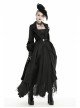 Lapel Metal Buckle Belt Lantern Sleeve Frill Hem Black Gothic Long Coat