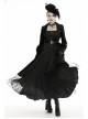 Lapel Metal Buckle Belt Lantern Sleeve Frill Hem Black Gothic Long Coat