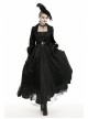 Lapel Metal Buckle Belt Lantern Sleeve Frill Hem Black Gothic Long Coat