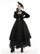 Lapel Metal Buckle Belt Lantern Sleeve Frill Hem Black Gothic Long Coat