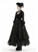 Lapel Metal Buckle Belt Lantern Sleeve Frill Hem Black Gothic Long Coat