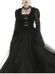 Frill Collar Front Chest Metal Hasp Flare Sleeve Swallowtail Hem Black Gothic Lace Coat