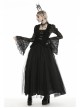 Frill Collar Front Chest Metal Hasp Flare Sleeve Swallowtail Hem Black Gothic Lace Coat