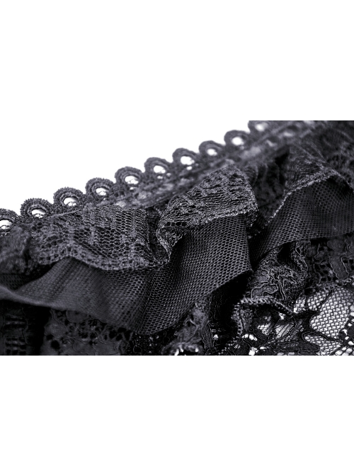 Frill Collar Front Chest Metal Hasp Flare Sleeve Swallowtail Hem Black Gothic Lace Coat