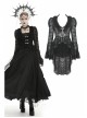 Frill Collar Front Chest Metal Hasp Flare Sleeve Swallowtail Hem Black Gothic Lace Coat