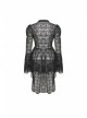 Frill Collar Front Chest Metal Hasp Flare Sleeve Swallowtail Hem Black Gothic Lace Coat