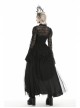 Frill Collar Front Chest Metal Hasp Flare Sleeve Swallowtail Hem Black Gothic Lace Coat