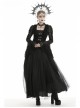 Frill Collar Front Chest Metal Hasp Flare Sleeve Swallowtail Hem Black Gothic Lace Coat