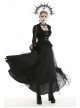 Frill Collar Front Chest Metal Hasp Flare Sleeve Swallowtail Hem Black Gothic Lace Coat