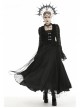 Frill Collar Front Chest Metal Hasp Flare Sleeve Swallowtail Hem Black Gothic Lace Coat