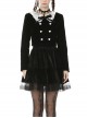White Lace Doll Collar Front Chest Bow Heart-Shape Button Long Sleeve Black Gothic Short Jacket